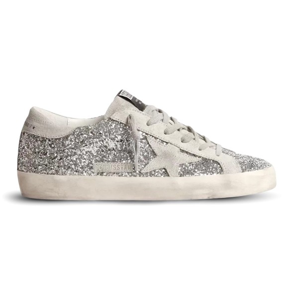 Женские кеды Golden Goose Super-Star in Silver Glitter With Ice-Gray Suede Star