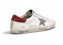 Golden Goose Super-Star Beige Silver Glitter Star
