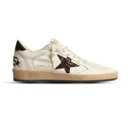 Golden Goose Ball Star Chicory-Coffee Glitter Star and Black Leather Heel Tab