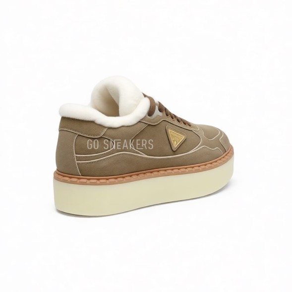 Женские зимние кроссовки на платформе Prada Platform Suede Winter Beige