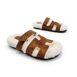 Hermes Flip-flops Wool/Suede Brown